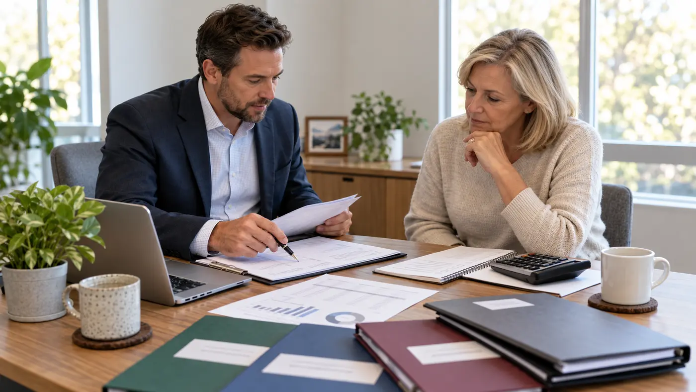 SMSF annual accounting, audit and compliance cost review An SMSF trustee and accountant review organised annual fund records, compliance documents and audit costs.